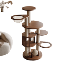 Grand mobilier d'intérieur moderne pour chat en bois massif, durable, écologique, facile à assembler, avec maison, perchoir de repos et poteaux à gratter, en carton