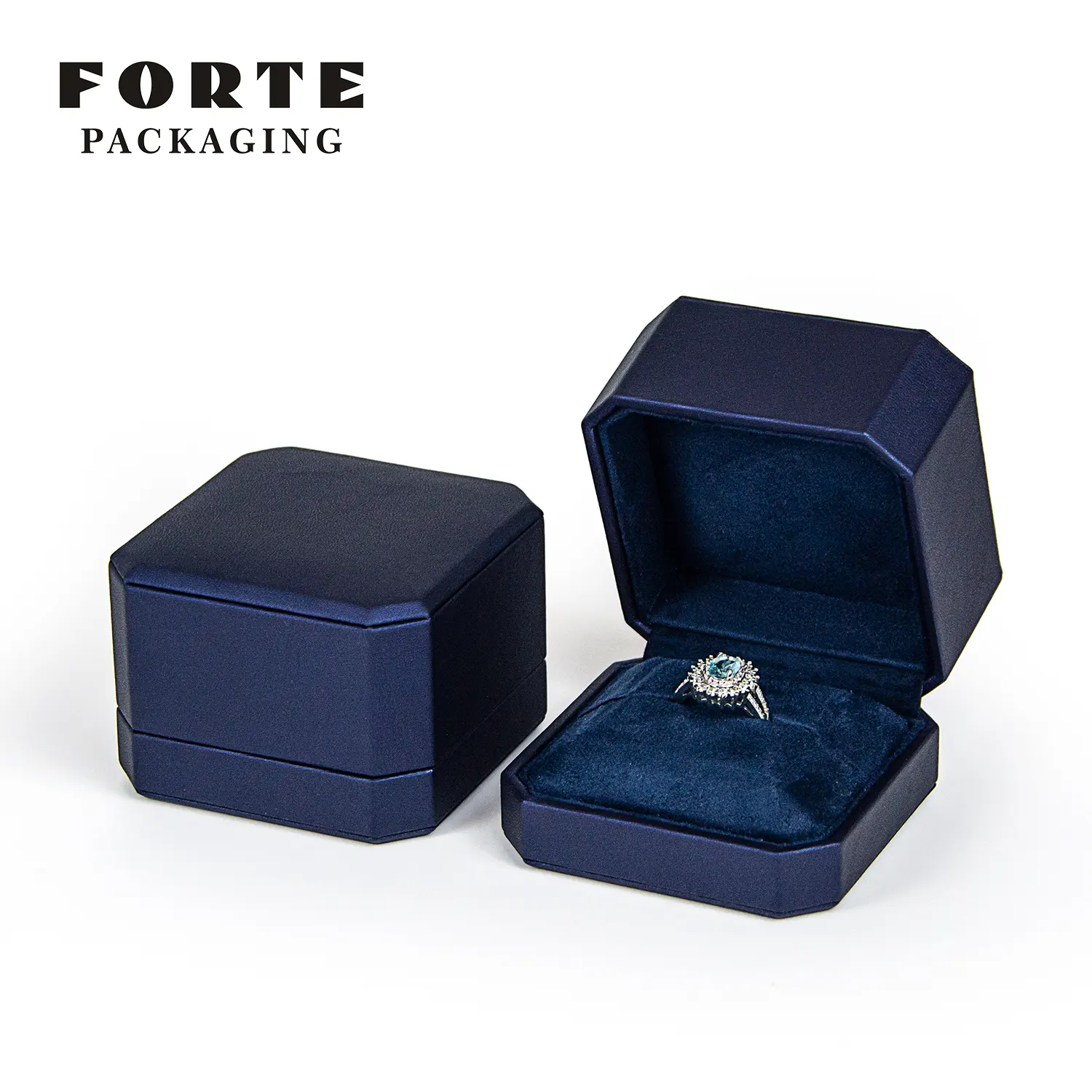 Ring Packaging Boxes Forte Wholesale Navy Blue Special Ring Chain Pendant Necklace Packaging Jewelry Box Octagonal Leather Jewelry Box With Logo