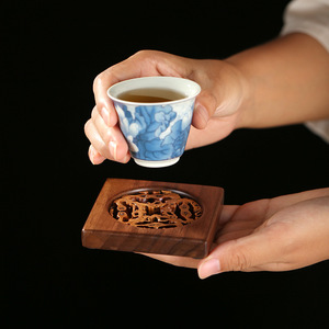 Walnut Tea Coaster Set Chinese Style Handmade Heat Insulation Mat For Tea Cup Tea Tray Anti Scalding Pad Set - Product Image 2