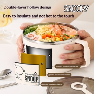Bol à nouilles et riz instantanés Snoopy en acier inoxydable 304, style mignon, compatible micro-ondes, avec couvercle de drainage, idéal pour les étudiants en dortoir - Product Image 2