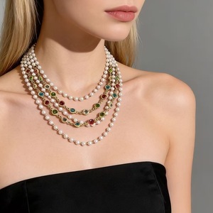 Collier Multicouche en Alliage avec Perles d'Imitation et Cristaux Multicolores pour Femme, Style Vintage, Bijou de Soirée 2026 JX100 - Product Image 1
