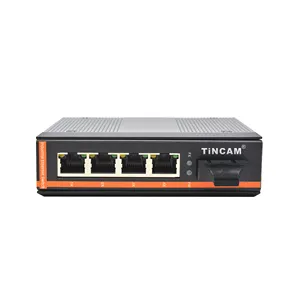 TINCAM Network Switches 1*SC+4*RJ45 Channel Industrial Network Switch Single Mode Dual FIber Industrial Media Converter 0-120km
