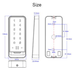 IP65 Montado en la pared ZQR378M/B/S QR + NFC Teclado táctil 13,56 MHz Lector de tarjetas IC para sistema de control de acceso - Product Image 2