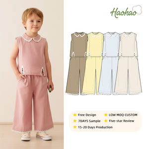 Conjunto de Ropa de Verano para Niñas de Marca Propia, Top sin Mangas con Cuello Peter <span class=keywords><strong>Pan</strong></span> de <span class=keywords><strong>Lino</strong></span> y Pantalones Anchos de 2 Piezas - Product Image 1