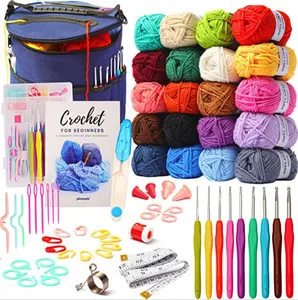 2023 68pcs full crochet starter kit diy crochet yarn kit for beginners with tangle free bag for adults and kids