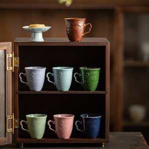 Ceramic Coffee Mug With Embossed Waves Small <b>Tea</b> Cup For Office Drinking - Product Image 4