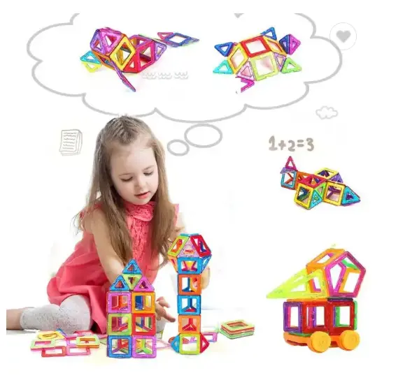 Set blok bangunan magnetik DIY, teka-teki perakitan blok kreatif, mainan anak blok magnetik & model mainan bangunan
