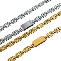 Ensemble collier et bracelet unisexe en acier titane, maillons carrés, fermoirs larges, style hip-hop, best-seller transfrontalier