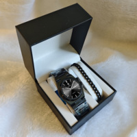 Gohuos 8807 Ensemble de mode 3 pièces : Bracelet chaîne, Boîte en cuir noir et Montre homme étanche en acier lumineux Reloj Montre
