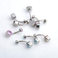 Anneaux de nombril en titane ASTM F136 de qualité implantable avec zircone cubique, filetage externe, bijoux de piercing pour le ventre, vente en gros