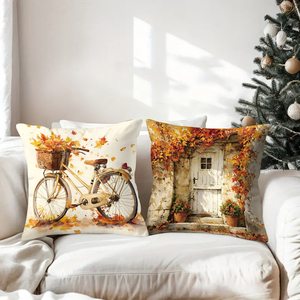 Cojines decorativos otoñales con diseño de bicicletas, puertas, columpios y girasoles para una decoración acogedora de temporada - Product Image 3