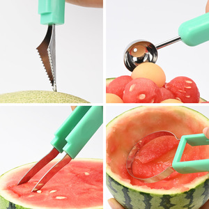 Ensemble d'outils multifonctions pour fruits, 3 pièces, trancheuse, cuillère, coupe-fruits en acier inoxydable pour pastèque, fruit du dragon, kiwi, bleu vert - Product Image 5