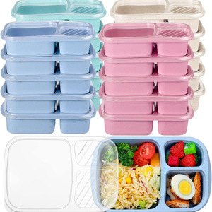 Three Compartment Lunch Box <b>Microwave</b> Safe Square Bento Box For Students And Household Food Storage - Product Image 1