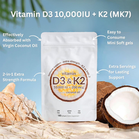 Complexe de Vitamines D3K2, Complément Alimentaire, 180 Gélules Molles avec Huile de Coco Vierge, D3 10000 UI, K2 MK-7 200 mcg, Soutien Immunitaire