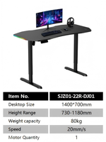 Bureau de jeu ergonomique moderne et durable en fer et bois avec bande LED RGB, support pour casque et porte-gobelet