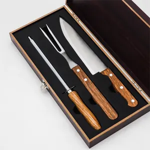 Barbecue Tool Set Set Of 4 Kebab Roasting Carving Knife And Fork Grill Tool Set Barbecue Kit Accessories Outdoor BBQ Kitchen With Wooden Box