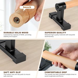 Barras de Madera para Flexiones, Barras Paralelas Antideslizantes para Calistenia, Ejercicios en el Suelo, Madera Sólida con Metal Resistente - Product Image 2