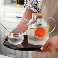 Ensemble de théière en verre au design moderne, résistant à la chaleur, récipient transparent pour jus de fruits avec poignée pour le thé, la limonade, outil de cuisine en stock