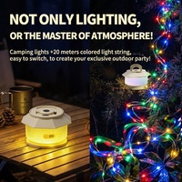 Wiederaufladbare Campinglaterne mit 20-Meter Ausziehbarer Lichterkette Rotes Warnlicht für Camping, Terrasse & Feiern