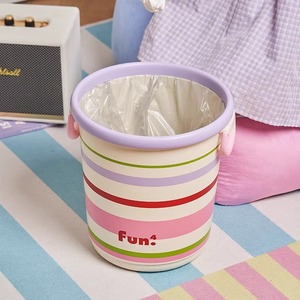 Fun4 Striped Trash Can Cylindrical <b>Double</b>-Handled Indoor Waste <b>Bin</b> Colorful Design - Product Image 1