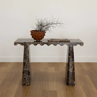 Meubles KUMUSI, table console en marbre brun foncé Wabi-Sabi, pour salon, couleur personnalisée