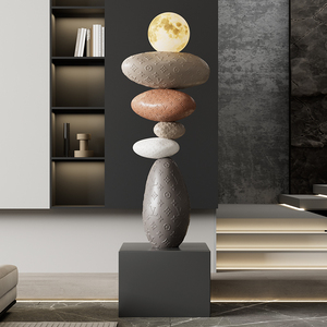 Lampe lunaire sur pied, lumière d'ambiance, en pierre empilée, pour salon, meuble TV, canapé, cadeau de pendaison de crémaillère - Product Image 2