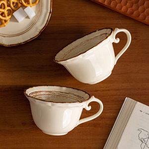 Japanese Style Ceramic Cup and Saucer <b>Set</b> 250ml Vintage <b>Coffee</b> <b>Mug</b> Wide Mouth Cappuccino Latte Cup - Product Image 5