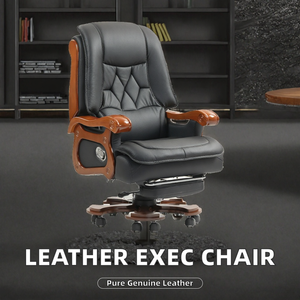 Traditional Commercial Genuine Cow <b>Leather</b> Executive <b>Office</b> <b>Chair</b> Wood Frame Built-In Headrest Open Back 9 Point Massage 360 - Product Image 2