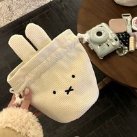 Nouvelle pochette à cordon en velours côtelé à motif de dessin animé, sac de rangement portable mignon de grande capacité, sac à main à cordon pour maquillage