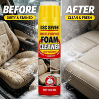 Nettoyant mousse pour intérieur de voiture 650ml avec brosse, nettoyage en profondeur pour sièges auto, plafond, tapis, tissu, vinyle, sellerie