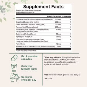 อาหารเสริมลิโปโซมอล NAD+ ผสมเรสเวอราทรอล เสริมสร้างภูมิคุ้มกัน พลังงาน และสุขภาพสมอง สำหรับผู้ใหญ่ - Product Image 4