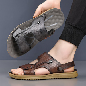 Sandales à lanières en T pour hommes, semelle souple, fond en caoutchouc, gris marron, chaussures de plage décontractées, à enfiler, taille adulte 40 41 42 43 44 - Product Image 1