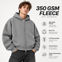 Sweat à capuche zippé double 350 GSM en molleton épais coupe boxy pour homme, style streetwear, fabrication en marque blanche