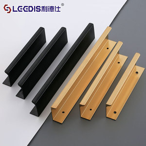 Lcedis Cabinet Handle Black Brushed Aluminum Alloy Bar Minimalist Design For <b>Kitchen</b> Wardrobe Furniture <b>Hardware</b> - Product Image 2