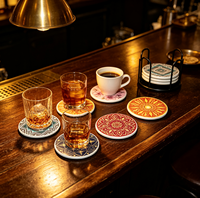 Ensemble de 6 sous-verres en céramique Boho Mandala, sous-verres ronds imprimés UV mats, antidérapants, absorbants, protection de table pour les boissons