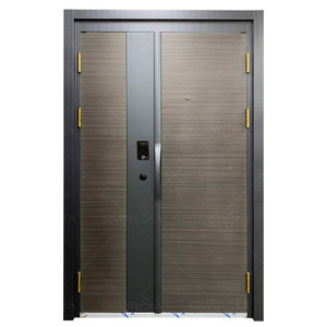 Puerta de seguridad clasificada contra el fuego del grano de madera de la cerradura elegante de la huella dactilar del nuevo dis - Product Image 1
