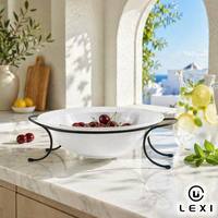 Grand saladier en céramique blanche avec support en métal noir, bol de service décoratif pour la cuisine, la maison, l'hôtel, centre de table, cadeau
