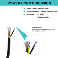 Câble de raccordement UK 250V 13A avec capteur NTC, 3FT 1.0mm²/3C+28AWG/2C, pour surveillance de température