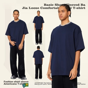 Nuovo marchio di moda da uomo 2025 t-shirt Casual larga in cotone pesante 345G a maniche corte estivo con motivo solido lavorato a maglia <span class=keywords><strong>Design</strong></span> base - Product Image 1