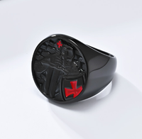 Großhandel Retro Tempelritter-Schild Kreuzritter 316L Edelstahl Punk Gravierter Schwarzer PVD-Ring Herren Mode Einlage Schmuck