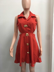 Vestido Elegante sin Mangas con Cuello Polo para Mujer, Vestido con Botones que Define la Cintura, Vestidos con Corte en A, Ropa de Mujer, Moda - Product Image 5