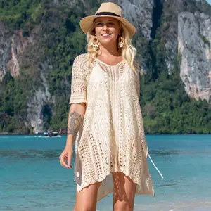 ファッションセクシーホローホワイトレディースカバーアップビーチドレス水着ビキニビーチウェアカバーアップ女性用