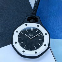 Schwarz-weiße automatische Taschenuhr mit Keramikgehäuse, Lederband, strukturiertes Zifferblatt, mechanischer Saphirkristallspiegel, leuchtender Zeiger