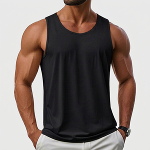 Men's Black Sleeveless Tank Top Solid Color O-Neck Quick Dry Knitted Muscle <b>Vest</b> Casual Fit - Product Image 1