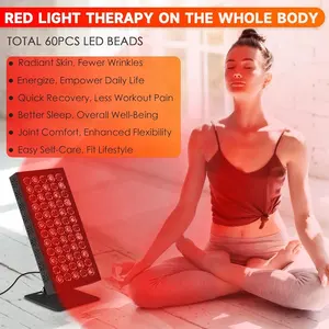 ضوء أحمر للجسم، ضوء أشعة تحت الحمراء بالقريب من الأحمر 660 نانومتر 850 نانومتر مع 60 شريحة مزدوجة من المصابيح الليد الصحي والمؤقت لصحة البشرة