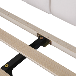 <b>Queen</b> <b>Size</b> Modern Pine Wood Upholstered Platform <b>Bed</b> with Flower Pattern Velvet Headboard Eco-Friendly Durable Beige - Product Image 5