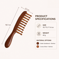 Peigne de massage en bois en gros, 10 dents en bambou, masseur de cuir chevelu et corporel, logo personnalisé, bois de santal, Cumaru, OEM, kit d'outils cadeau pour salon
