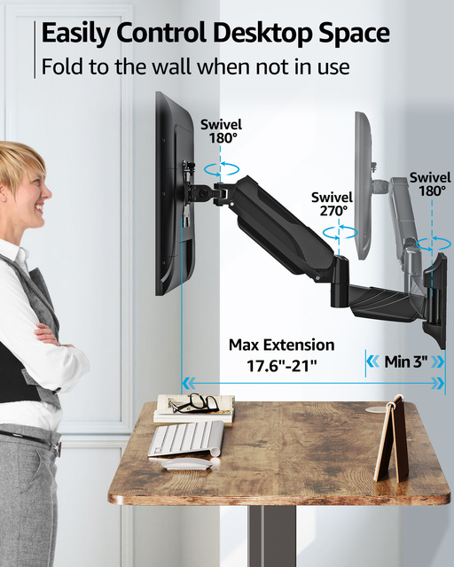 Single Monitor Wall Mount Monitor Holder Gas Spring Monitor Arm for 17-32" Computer Screen