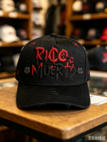 Rico O Muerto Sombreros de Lujo con Bordado 3D y Serigrafía, de Sarga, Estilo Vintage, Deportivo, Urbano, Dobby, de 5 Paneles, Unisex