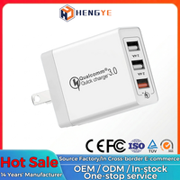 Adaptor pengisi daya ponsel Multi Port USB, pengisi daya dinding ponsel cepat perjalanan 3 USB QC3.0 5V 2,4 A 9V 18W 20W
